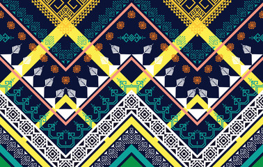 Ikat Indian ethnic pattern. Aztec fabric carpet mandala ornament boho chevron textile decoration wallpaper. Tribal turkey African traditional embroidery vector illustrations background 