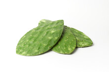 Prickly Pear Isolated On White, Also Called Nopal. Traditional Prehispanic Mexican Food, Type Of Cactus From Mexico