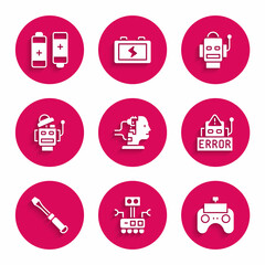 Poster - Set Robot for maintenance, Remote control, Error robot, Screwdriver, and Battery icon. Vector