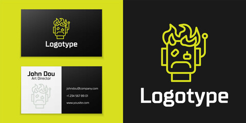 Poster - Logotype line Robot burned out icon isolated on black background. Logo design template element. Vector