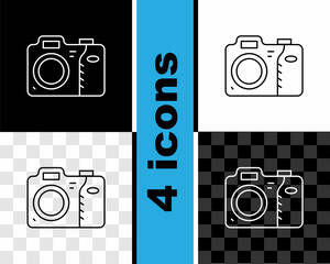 Canvas Print - Set line Photo camera icon isolated on black and white, transparent background. Foto camera icon. Vector