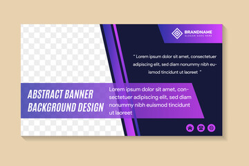 Poster - Vector abstract design banner web template. flat dark blue color for background. gradient purple color on element. right space for photo. horizontal layout