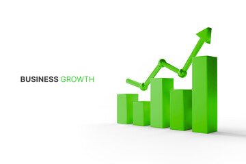 Wall Mural - Growthing graph bar with rising arrow. Business development to success and growing growth concept. 3d illustration