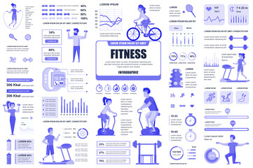 Aufkleber - Bundle fitness and sports infographic UI, UX, KIT elements. Different charts, diagrams, workflow, fitness equipment, gym, cardio workout design template. Vector info graphic and infographics set.
