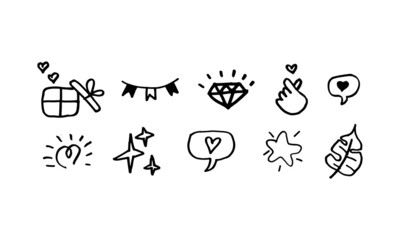 Poster - hand drawn icon set of cute decoration in daily basis. simple doodle icon illustration in vector for decorating any design. icon vector of girl edition.