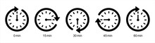 Timer Icons Set. Kitchen Timer Icon With Different Minutes. Cooking Time Symbols And Labels