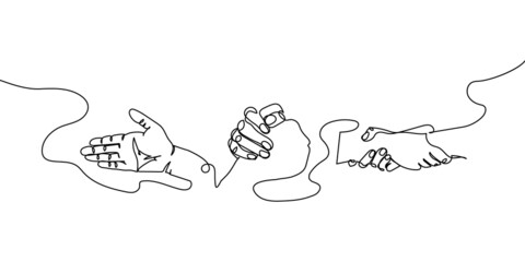 Wall Mural - Hand gestures one line set art. Continuous line drawing of gesture, friendship, support, competition, protection.