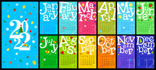 Colorful Wall Calendar 2022 For 12 Months. Flat Style. Vector, Illustration