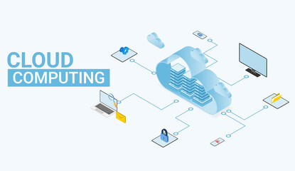 Data from cloud and communication devices connecting. Cloud concept