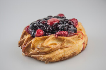 Canvas Print - danish pastry with fruits on white background