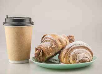 Wall Mural - Croissant on plate in the restaurant