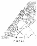 Fototapeta Miasta - Black - white map of Dubai UAE. Urban city map of Dubai, United Arab Emirates