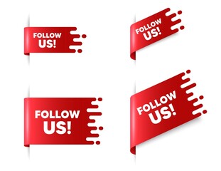 Poster - follow us text. red ribbon tag banners set. special offer sign. super offer symbol. follow us sticke
