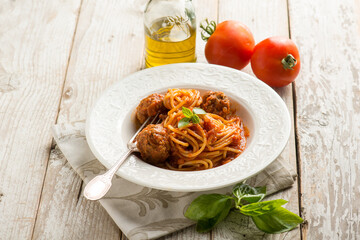 Poster - spaghetti with meatballs and tomato sauce