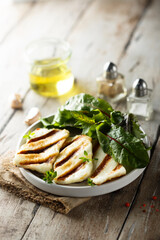 Poster - Grilled halloumi cheese with fresh green salad