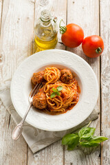 Canvas Print - spaghetti with meatballs and tomato sauce