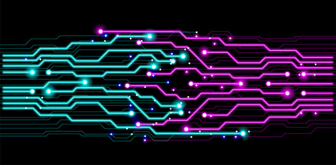 black background with blue and pink lines. Abstract Technology background for computer graphic website internet and business. circuit. vector illustration. abstract digital . infographics.