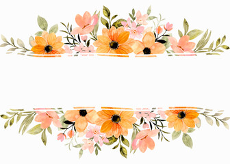 Wall Mural - Orange flower frame border with watercolor