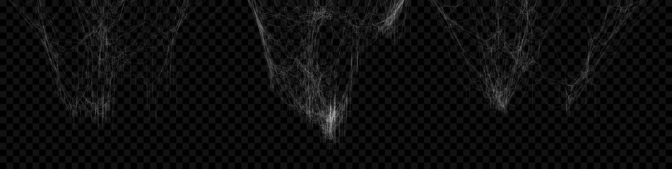 realistic spider web set. hanging cobweb for halloween design. vector illustration.