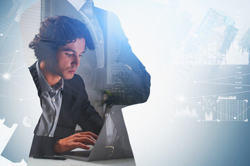 Poster - Two businessmen wearing formal suits are working together