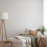 Fototapeta  - Friendly interior style. living room. Wall mockup. Wall art. 3d rendering, 3d illustration