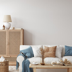Friendly interior style. living room. Wall mockup. Wall art. 3d rendering, 3d illustration