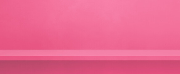 Wall Mural - Empty shelf on a pink wall. Background template. Horizontal banner