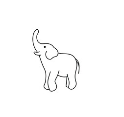 Vector isolated cute cartoon elephant simple line drawing. Elephant icon, logotype, symbol, logo. Tiny elephant tattoo. 