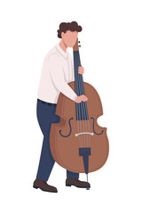 Poster - Musician playing cello with fingers semi flat color vector character. Full body person on white. Using string instrument isolated modern cartoon style illustration for graphic design and animation