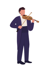 Canvas Print - Man playing violin with bow semi flat color vector character. Full body person on white. Violinist in classic tailcoat isolated modern cartoon style illustration for graphic design and animation