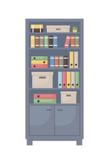 Poster - Office cupboard with documents semi flat color vector object. Files storage. Full sized item on white. Cabinet for books isolated modern cartoon style illustration for graphic design and animation
