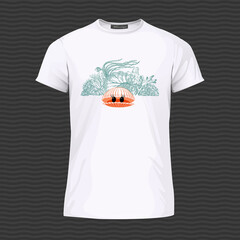 Wall Mural - White T-shirt with cute shell and corals. Vector Illustration