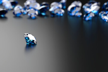 Poster - Blue diamond sapphire placed on glossy background main object focus 3d rendering