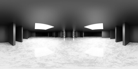 Poster - 360 degree full panorama of industrial modern design studio hall 3d render illustration hdri hdr vr style design