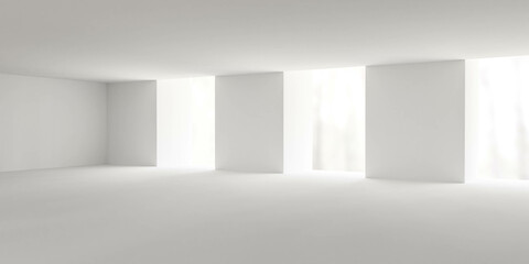 Poster - empty abstract white interior with bright lighting 3d render illustration