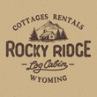Vector illustration hand made vintage logo with wooden cabin and mountain.