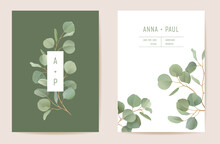 Realistic Botanical Wedding Invitation Card Template Design, Leaves Greenery Frame Set