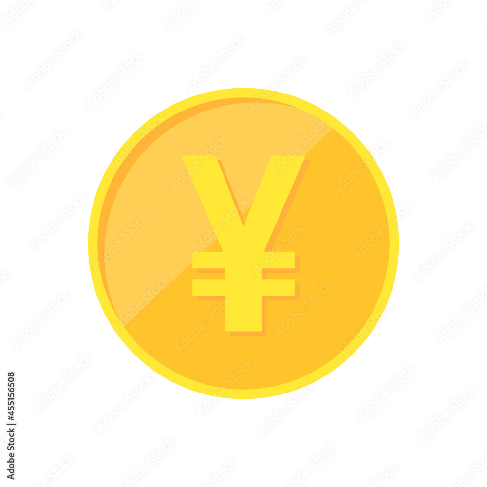 Yen coin. Japanese yen gold coin isolated on white background. Vector ...