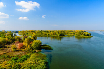 Wall Mural - View of the river Dnieper on autumn in Kremenchug, Ukraine