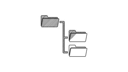 Canvas Print - Black line Folder tree icon isolated on white background. Computer network file folder organization structure flowchart. 4K Video motion graphic animation