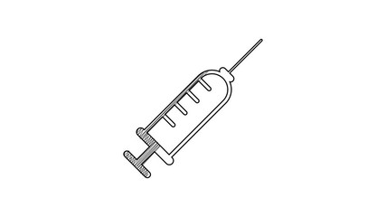 Sticker - Black line Syringe icon isolated on white background. Syringe for vaccine, vaccination, injection, flu shot. Medical equipment. 4K Video motion graphic animation