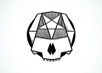 cool cartoon tattoo style skull with a pentagram