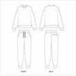 Joggers and sweatshirt set vector. Jersey tracksuit template. Knitted jogging suit. Joggers technical drawing. Jacket template vector.