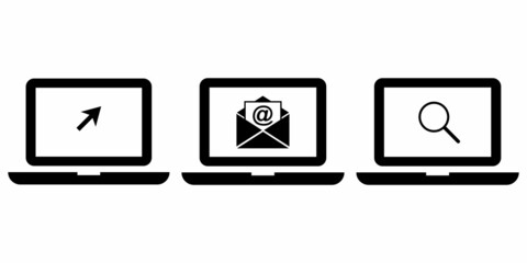 Aufkleber - Laptops with cursor, open email and search icon. Computer technology. Smart device. Vector illustration. Stock image.