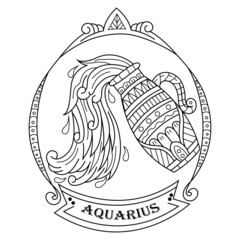 Wall Mural - hand drawn of aquarius in zentangle style