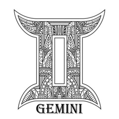 Wall Mural - hand drawn of gemini in zentangle style