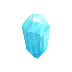 Poster - Crystal ice, gem or iceberg and snow block of frozen water, vector blue icon. Winter icicle or glass frost and glacier rock, ice crystal quartz gemstone with reflection, isolated jewel