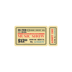 Canvas Print - Concert ticket to classical music city hall, card isolated template. Vector pass to grand hall paper cardboard card. Access single entry on cultural event, symphony orchestra show vintage coupon