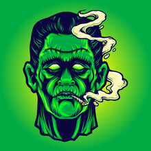 Frankenstein Smoking Cannabis Halloween Vector Illustrations For Your Work Logo, Mascot Merchandise T-shirt, Stickers And Label Designs, Poster, Greeting Cards Advertising Business Company Or Brands.