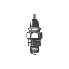 Sticker - Spark-plug with screw isolated monochrome icon. Vector sparking plug of vehicle, motorcycle or motorbike. Car ignition system engine spare part, automobile electrical maintenance and repair symbol